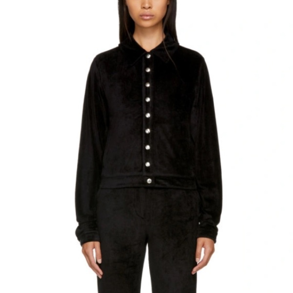 Alexa Chung Black Velvet Popper Tracksuit Jacket